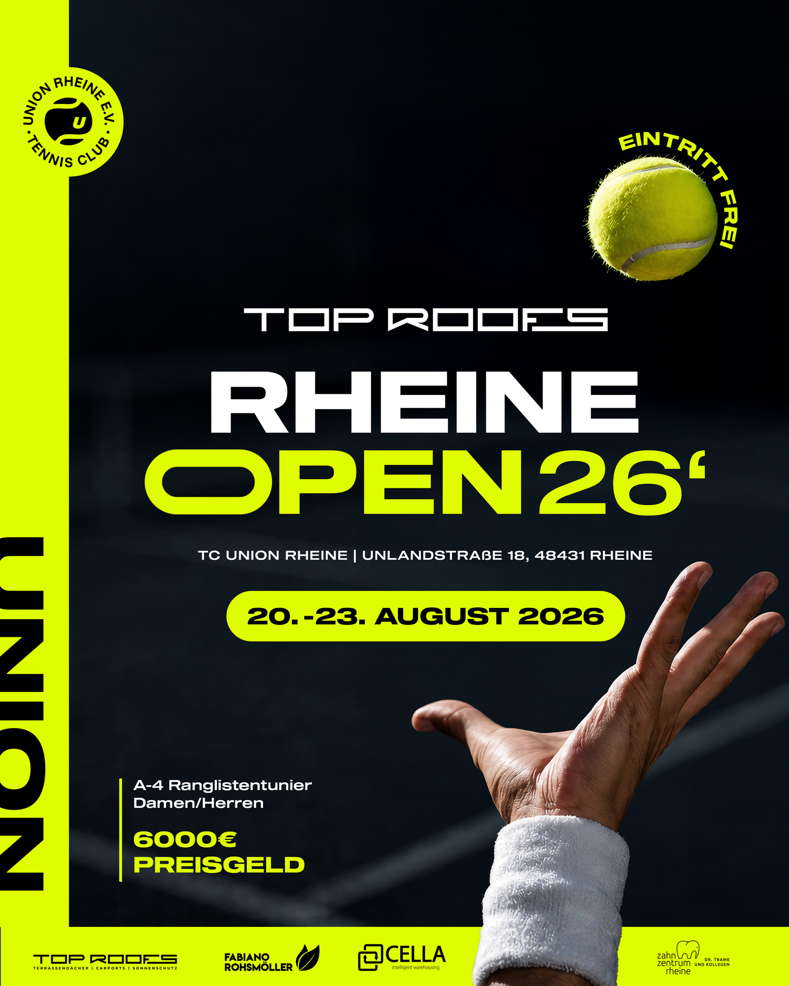 Plakat der TOP ROOFS Rheine Open 26 mit Turnierdaten